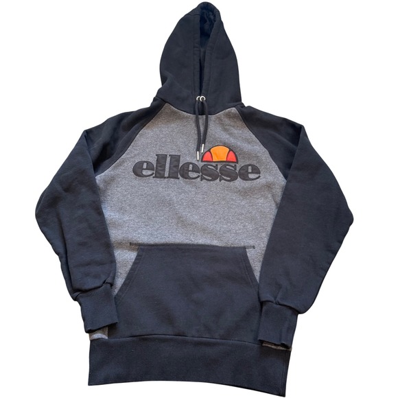 Ellesse Tops - Ellesse Hoodie Gray Black Raglan Sleeve Logo Pullover Casual Athleisure Size S